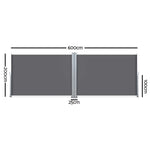 Instahut Side Awning Sun Shade Outdoor Retractable Privacy Screen 2MX6M Grey - Home & Garden > Shading