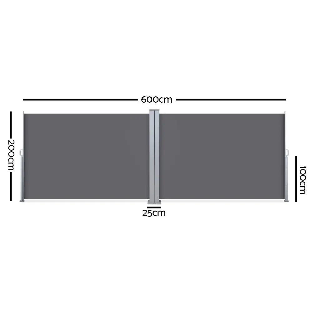 Instahut Side Awning Sun Shade Outdoor Retractable Privacy Screen 2MX6M Grey - Home & Garden > Shading