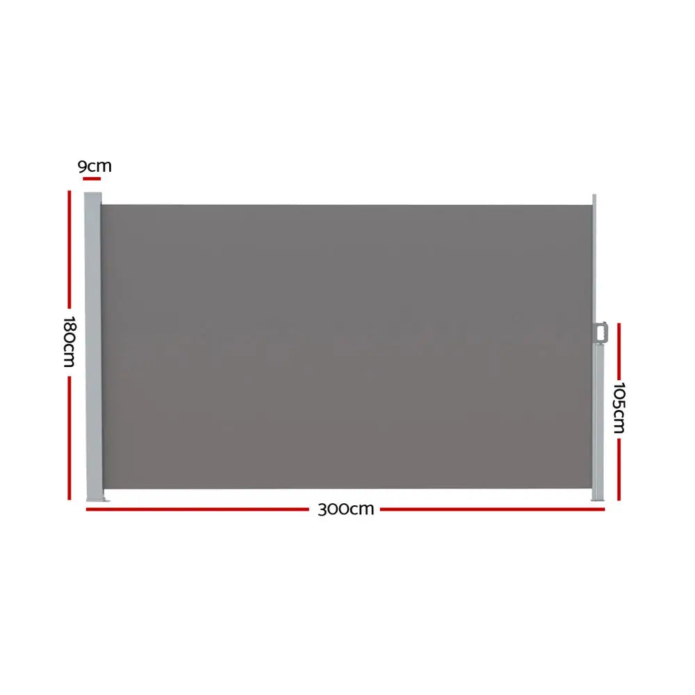 Instahut Side Awning Sun Shade Outdoor Retractable Privacy Screen 1.8X3M Grey - Home & Garden > Shading