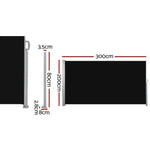 Instahut Side Awning Sun Shade Outdoor Retractable Privacy Screen 2X3M Black - Home & Garden > Shading