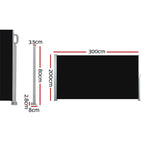 Instahut Side Awning Sun Shade Outdoor Retractable Privacy Screen 2X3M Black X2 - Home & Garden > Shading