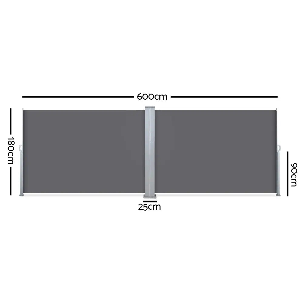 Instahut Side Awning Sun Shade Outdoor Retractable Privacy Screen 1.8MX6M Grey - Home & Garden > Shading