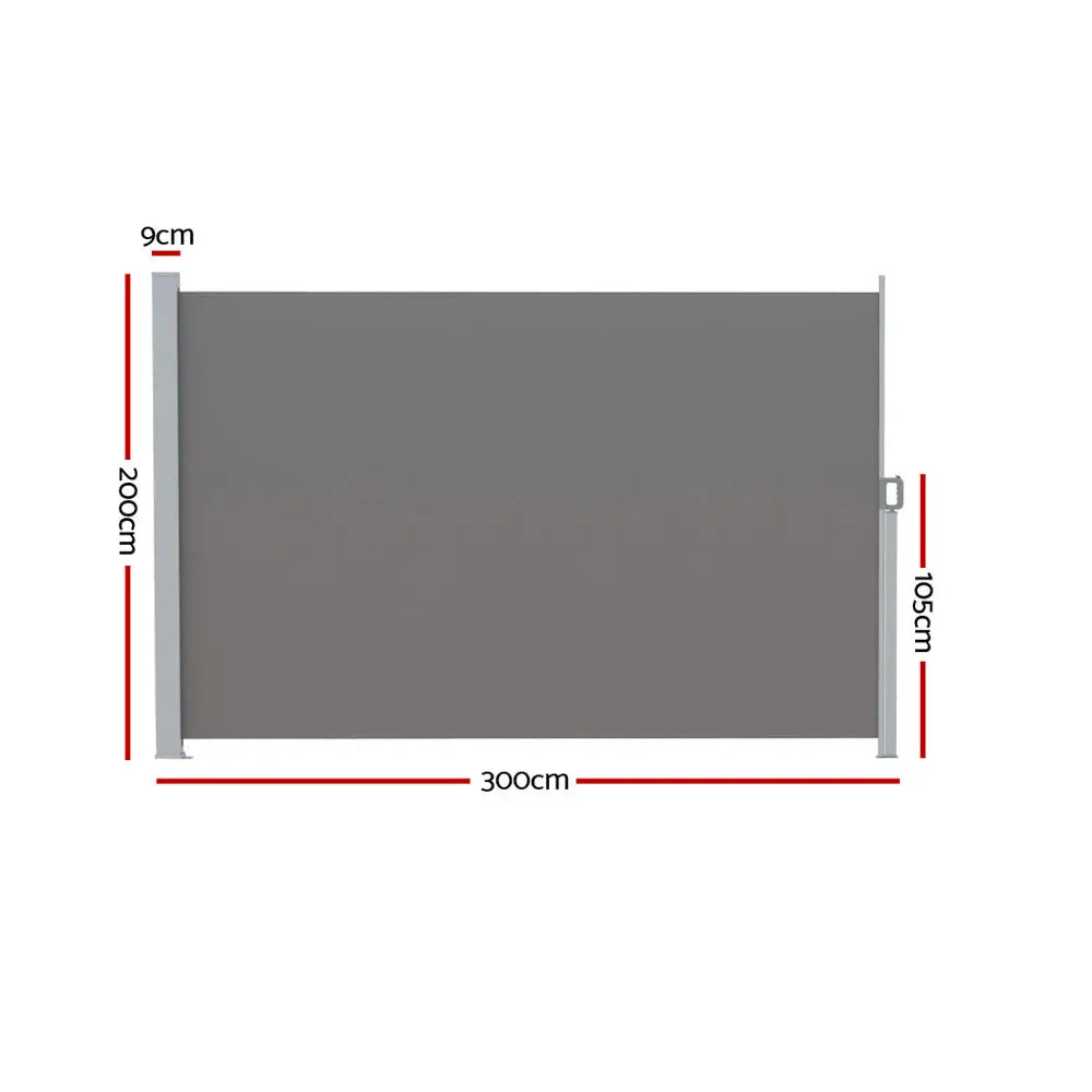 Instahut Side Awning Sun Shade Outdoor Retractable Privacy Screen 2X3M Grey - Home & Garden > Shading