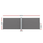 Instahut Side Awning Sun Shade Outdoor Retractable Privacy Screen 1.8X6M Grey - Home & Garden > Shading