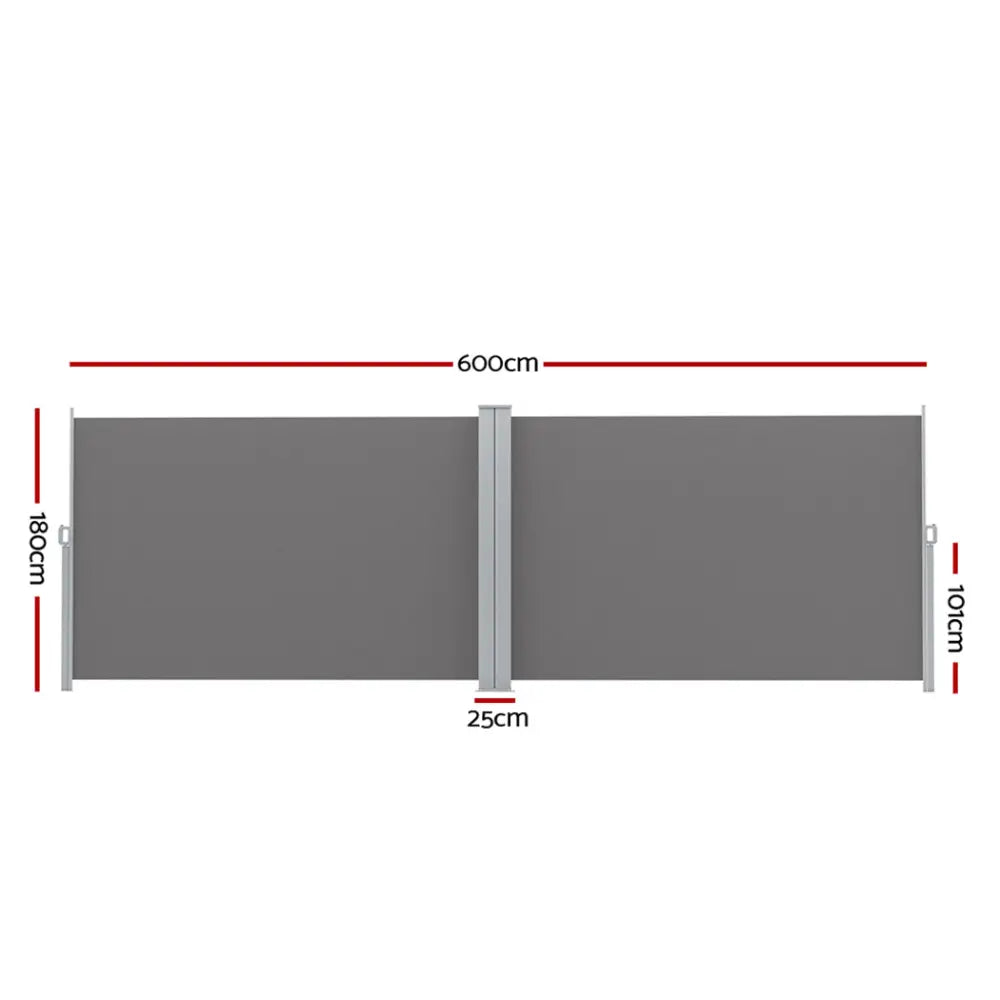 Instahut Side Awning Sun Shade Outdoor Retractable Privacy Screen 1.8X6M Grey - Home & Garden > Shading