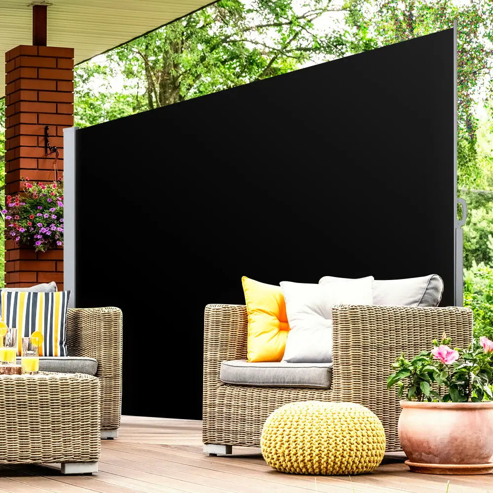 Instahut Side Awning Sun Shade Outdoor Retractable Privacy Screen 2X3M Black - Home & Garden > Shading