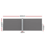 Instahut Side Awning Sun Shade Outdoor Retractable Privacy Screen 2X6M Grey - Home & Garden > Shading