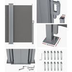 Instahut Side Awning Sun Shade Outdoor Retractable Privacy Screen 2X6M Grey - Home & Garden > Shading
