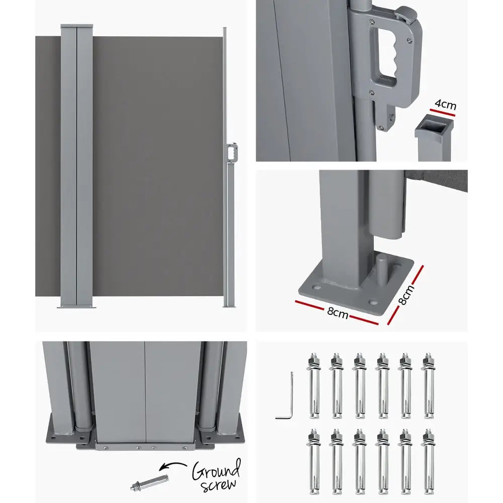 Instahut Side Awning Sun Shade Outdoor Retractable Privacy Screen 2X6M Grey - Home & Garden > Shading