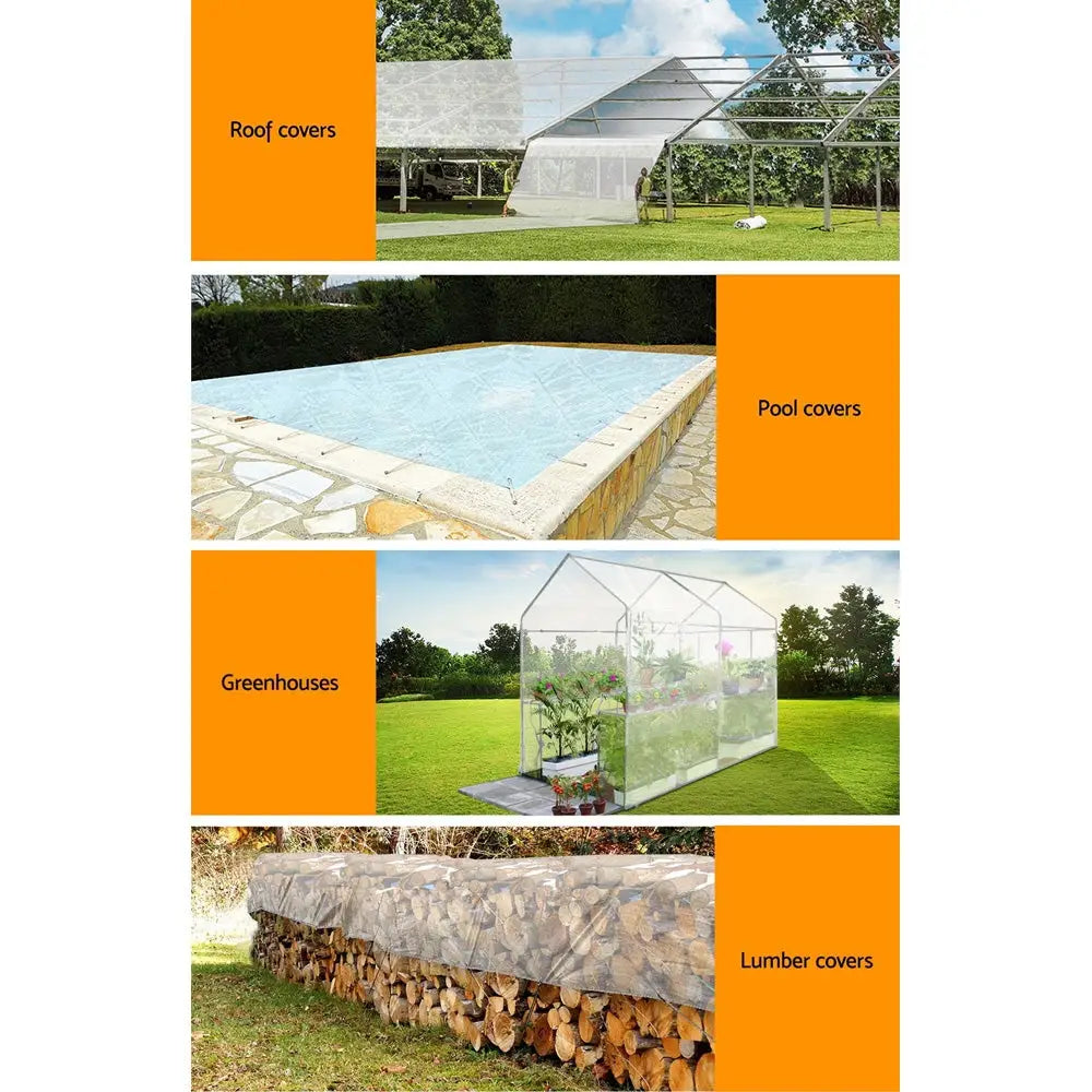 Instahut Tarp Tarpaulin 4x6m Canvas Heavy Duty Camping Cover Clear - Home & Garden > Green Houses
