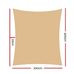 Instahut Waterproof Shade Sail 3x4m Rectangle Sand 95% Shade Cloth - Home & Garden > Shading
