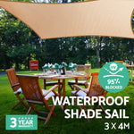 Instahut Waterproof Shade Sail 3x4m Rectangle Sand 95% Shade Cloth - Home & Garden > Shading