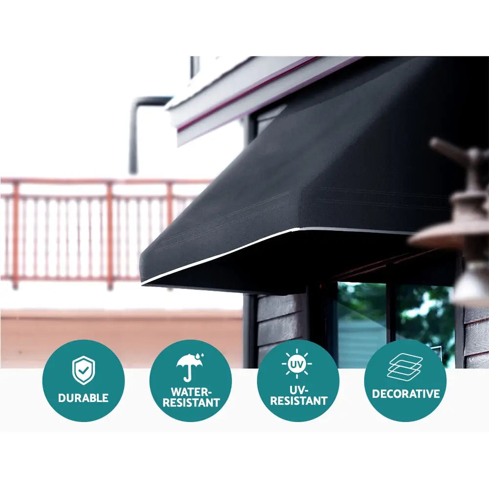 Instahut Window Door Awning 1.2mx0.6mx0.6m Black Polyester Fabric Steel Frame - Home & Garden > Shading