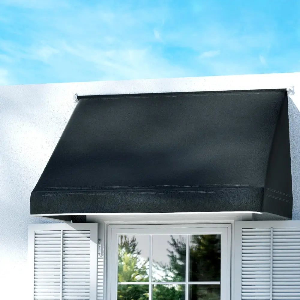 Instahut Window Door Awning 1.2mx0.6mx0.6m Black Polyester Fabric Steel Frame - Home & Garden > Shading