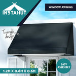 Instahut Window Door Awning 1.2mx0.6mx0.6m Black Polyester Fabric Steel Frame - Home & Garden > Shading