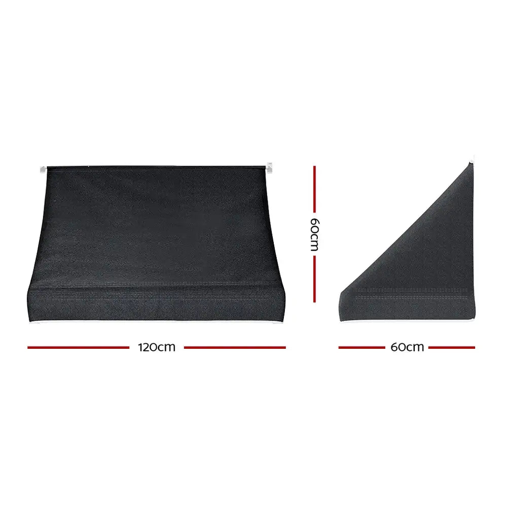 Instahut Window Door Awning 1.2mx0.6mx0.6m Black Polyester Fabric Steel Frame - Home & Garden > Shading