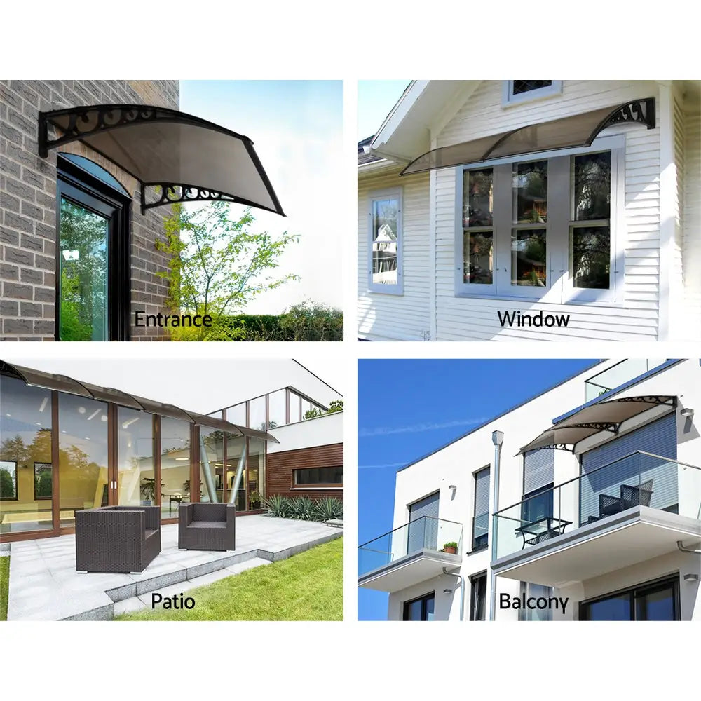 Instahut Window Door Awning 1mx1.2m Brown Hollow Sheet Plastic Frame - Home & Garden > Shading