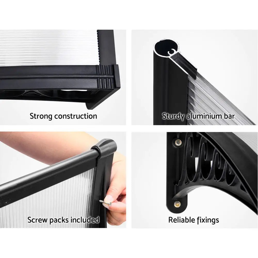 Instahut Window Door Awning 1mx1.5m Transparent Hollow Sheet Plastic Frame - Home & Garden > Shading