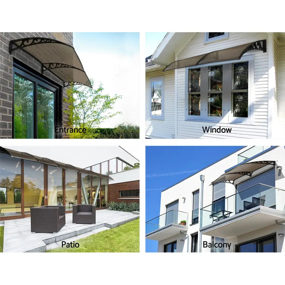 Instahut Window Door Awning 1mx2.4m Brown Hollow Sheet Plastic Frame - Home & Garden > Shading