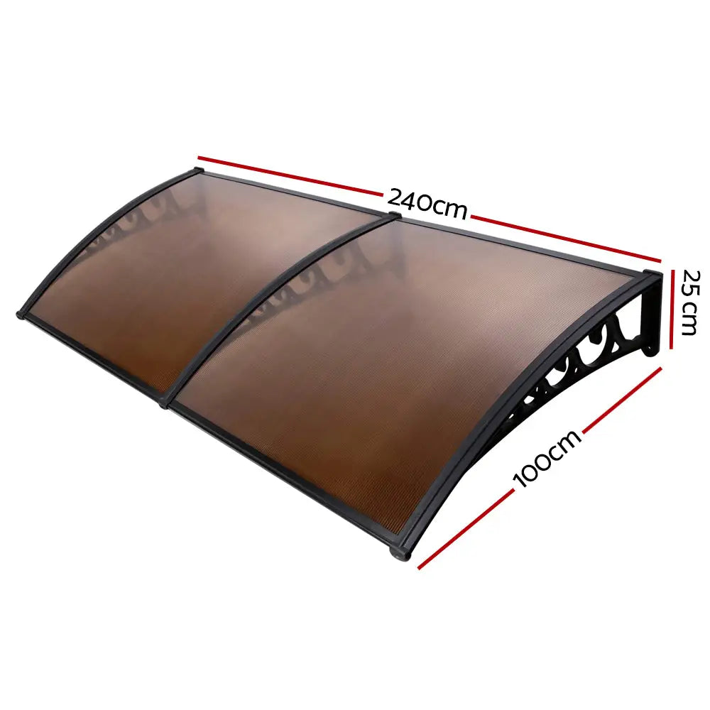 Instahut Window Door Awning 1mx2.4m Brown Hollow Sheet Plastic Frame - Home & Garden > Shading