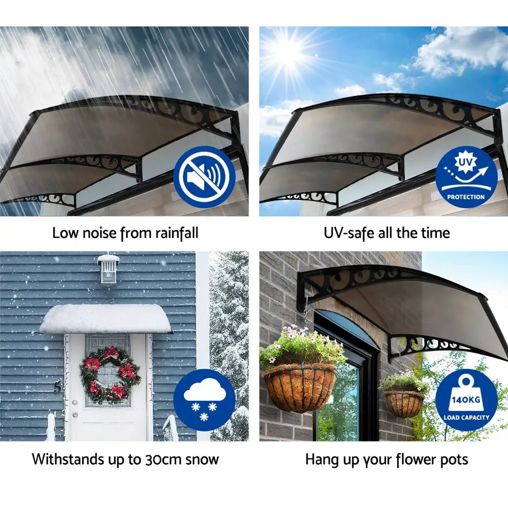 Instahut Window Door Awning 1mx2.4m Brown Hollow Sheet Plastic Frame - Home & Garden > Shading