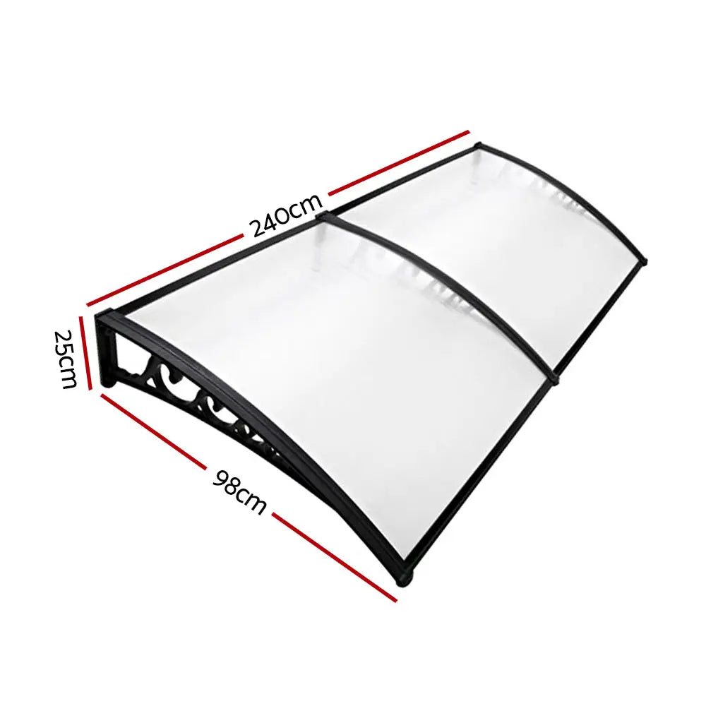 Instahut Window Door Awning 1mx2.4m Transparent Hollow Sheet Plastic Frame - Home & Garden > Shading