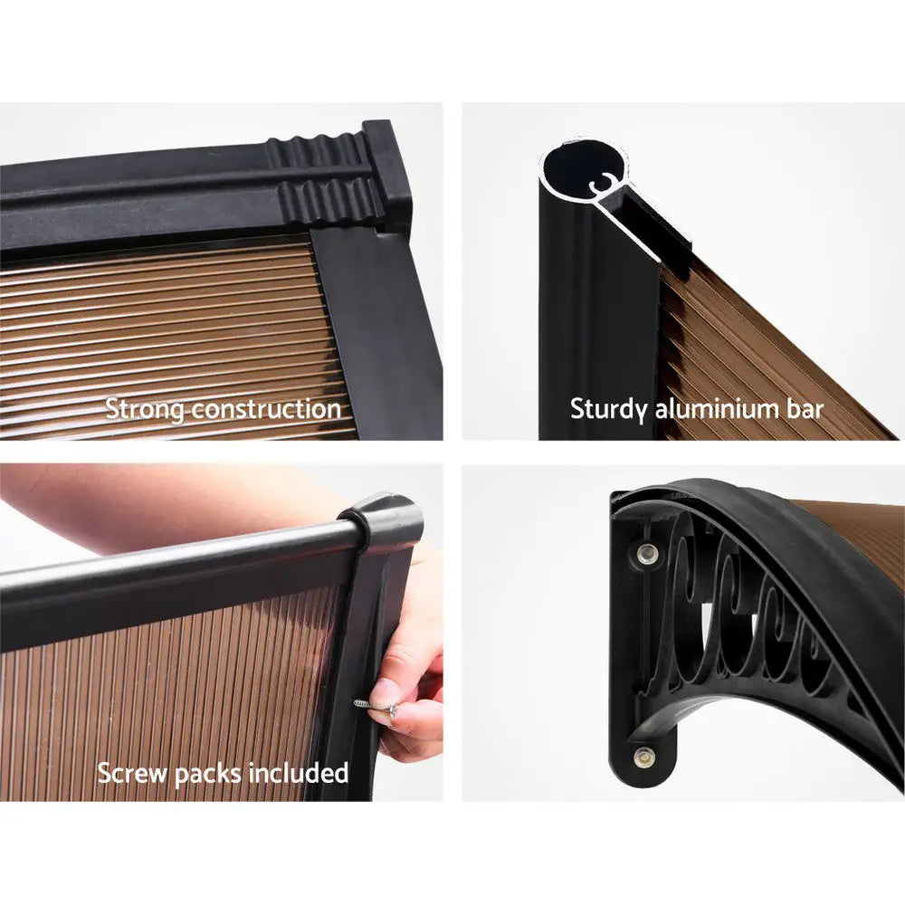 Instahut Window Door Awning 1mx2m Brown Hollow Sheet Plastic Frame - Home & Garden > Shading