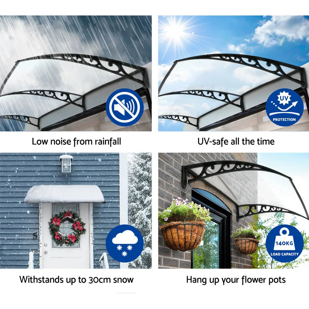 Instahut Window Door Awning 1mx2m Transparent Hollow Sheet Plastic Frame - Home & Garden > Shading