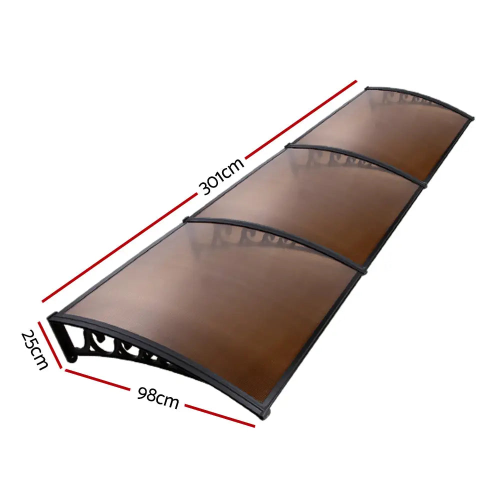 Instahut Window Door Awning 1mx3m Brown Hollow Sheet Plastic Frame - Home & Garden > Shading