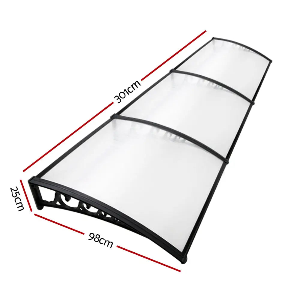 Instahut Window Door Awning 1mx3m Transparent Hollow Sheet Plastic Frame - Home & Garden > Shading