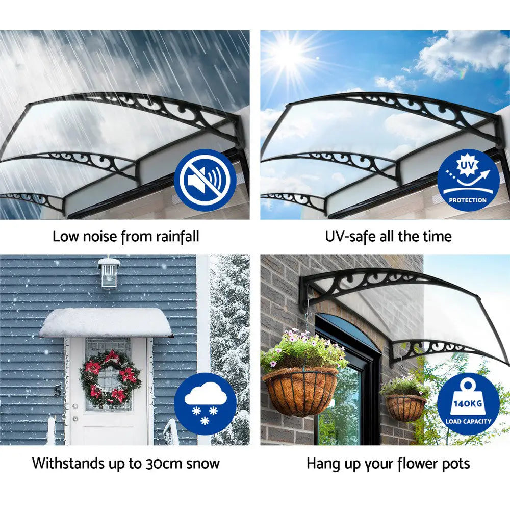 Instahut Window Door Awning 1mx4m Transparent Hollow Sheet Plastic Frame - Home & Garden > Shading
