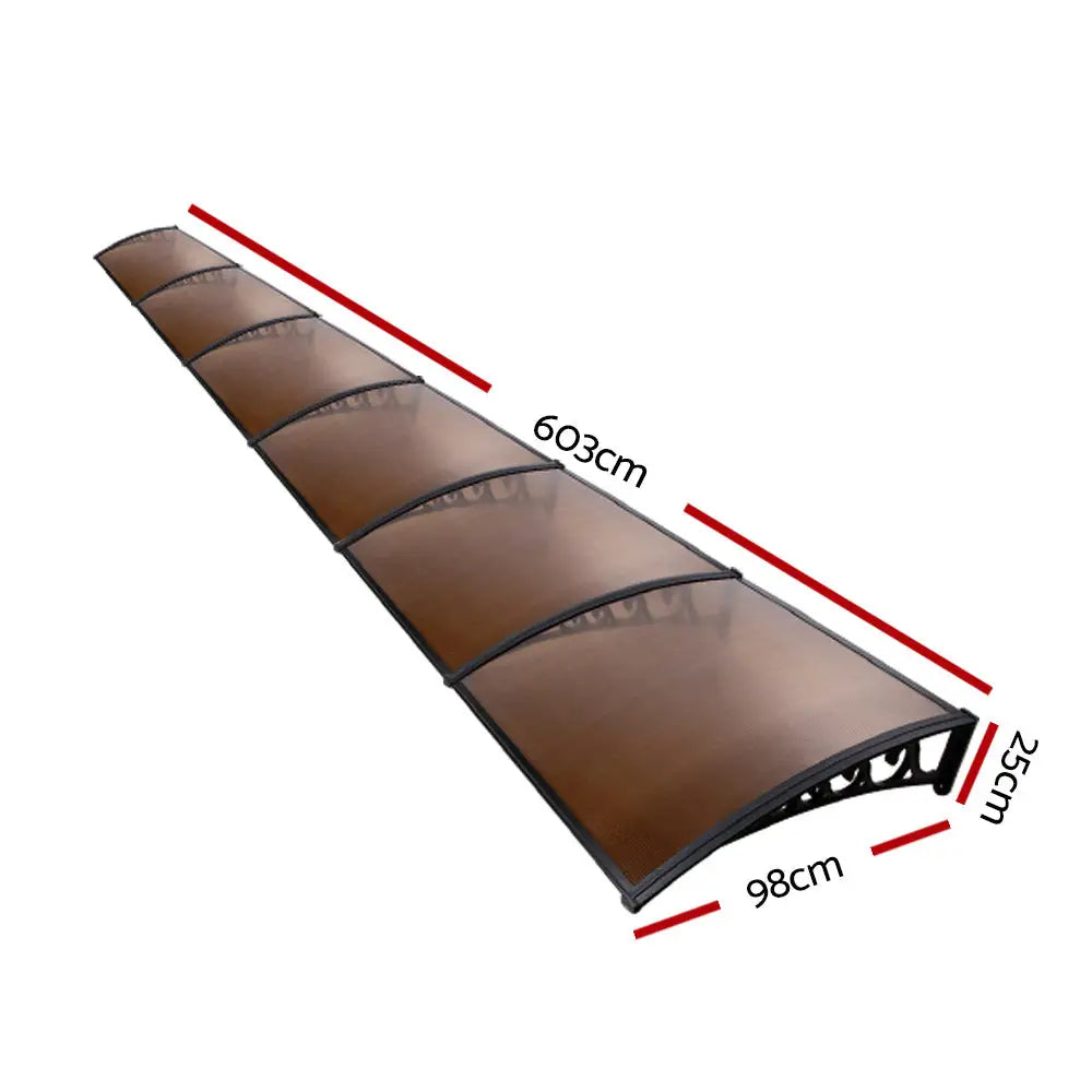 Instahut Window Door Awning 1mx6m Brown Hollow Sheet Plastic Frame - Home & Garden > Shading