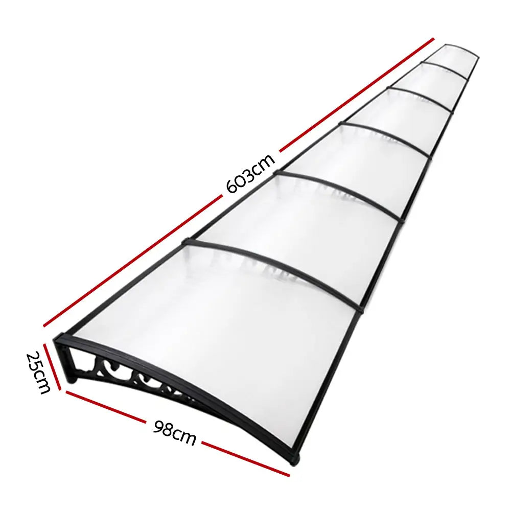 Instahut Window Door Awning 1mx6m Transparent Hollow Sheet Plastic Frame - Home & Garden > Shading