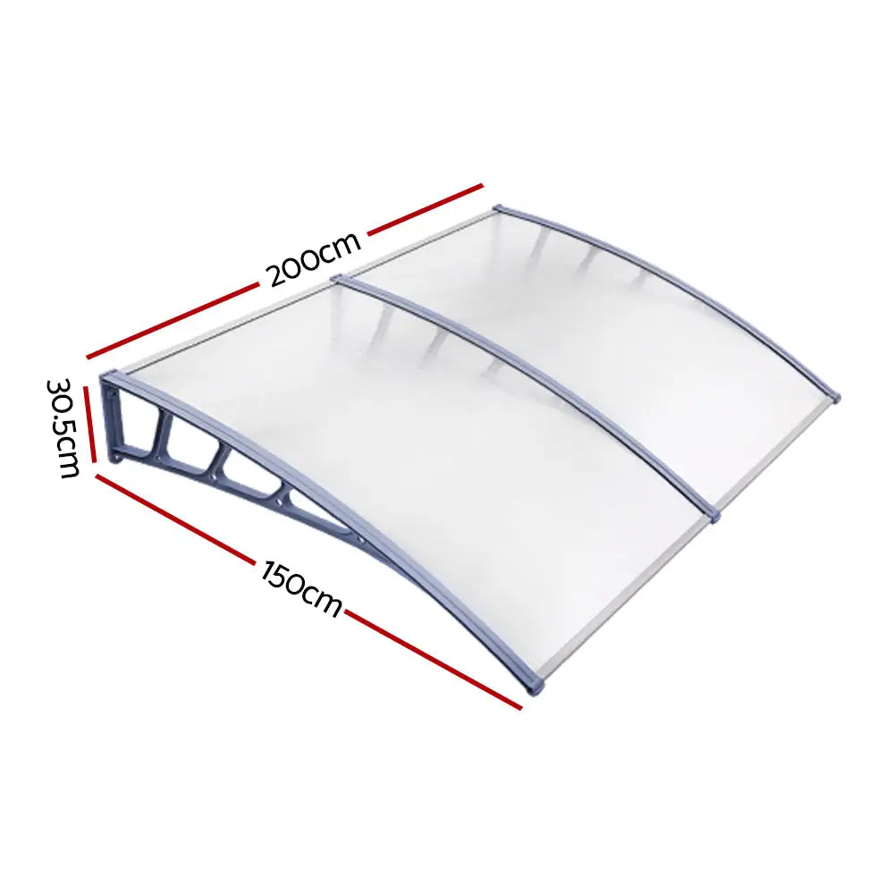 Instahut Window Door Awning Canopy 1.5mx2m Transparent Sheet Grey Plastic Frame - Home & Garden > Shading
