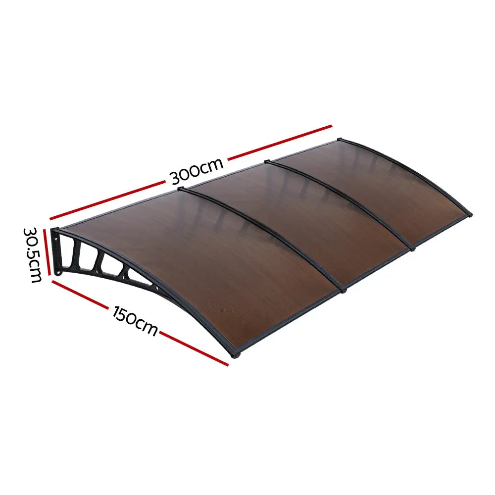 Instahut Window Door Awning Canopy 1.5mx3m Brown Sheet Black Plastic Frame - Home & Garden > Shading