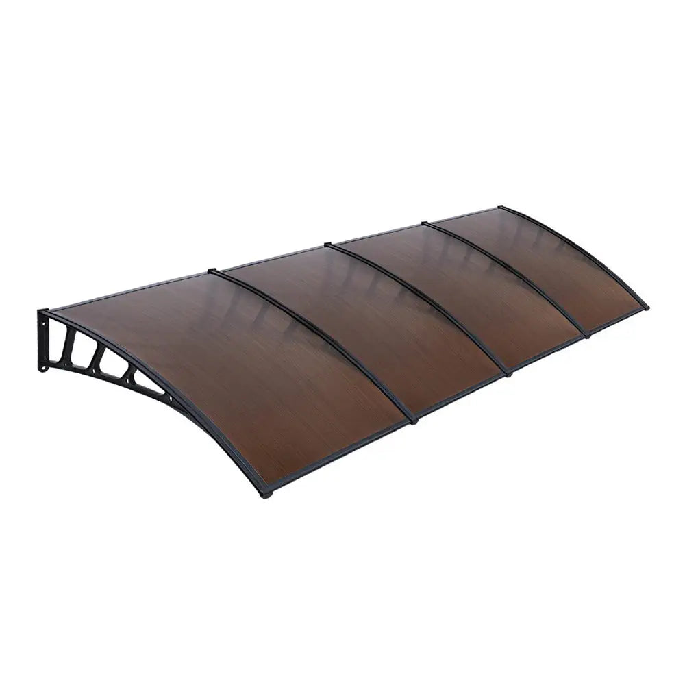 Instahut Window Door Awning Canopy 1.5mx4m Brown Sheet Black Plastic Frame - Home & Garden > Shading
