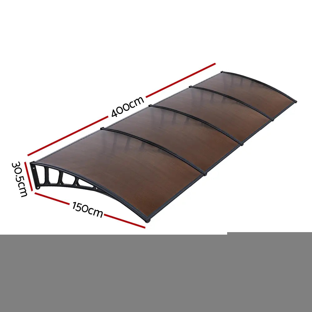 Instahut Window Door Awning Canopy 1.5mx4m Brown Sheet Black Plastic Frame - Home & Garden > Shading