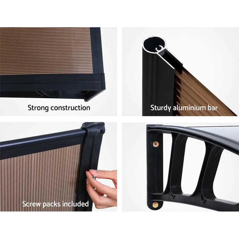 Instahut Window Door Awning Canopy 1.5mx4m Brown Sheet Black Plastic Frame - Home & Garden > Shading