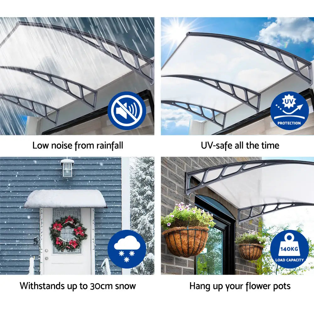 Instahut Window Door Awning Canopy 1.5mx4m Transparent Sheet Grey Plastic Frame - Home & Garden > Shading