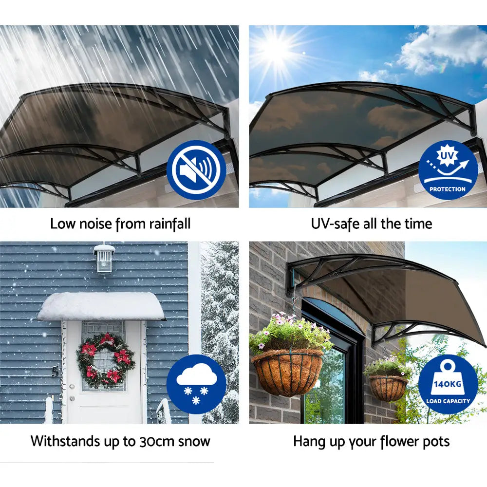Instahut Window Door Awning Canopy 1mx2m Brown Sheet Black Plastic Frame - Home & Garden > Shading