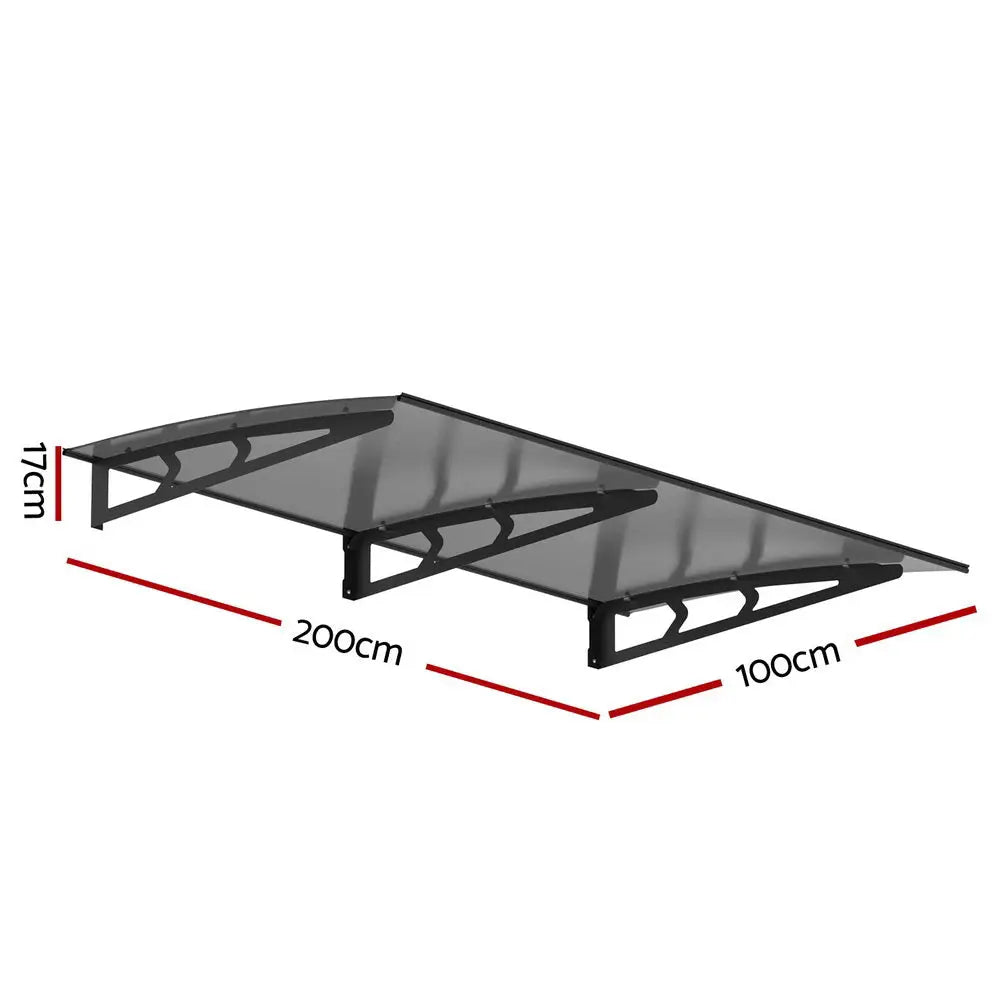 Instahut Window Door Awning Canopy 1mx2m Grey Solid Sheet Metal Frame - Home & Garden > Shading