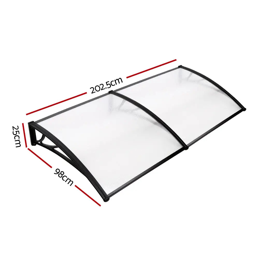 Instahut Window Door Awning Canopy 1mx2m Transparent Sheet Black Plastic Frame - Home & Garden > Shading