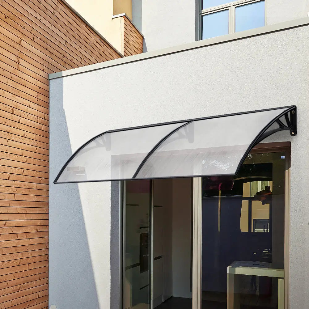Instahut Window Door Awning Canopy 1mx2m Transparent Sheet Black Plastic Frame - Home & Garden > Shading