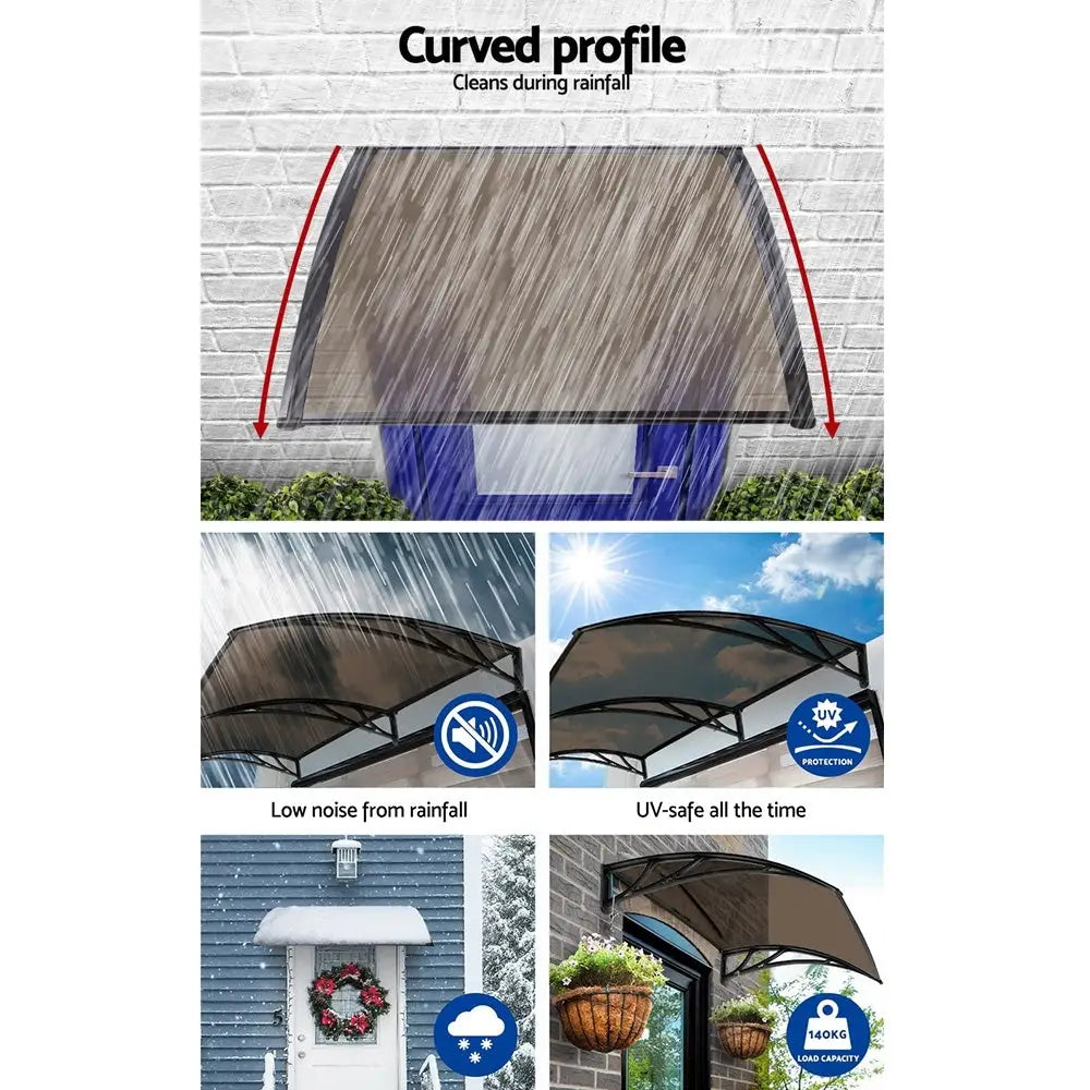 Instahut Window Door Awning Canopy 1mx4m Brown Sheet Black Plastic Frame - Home & Garden > Shading