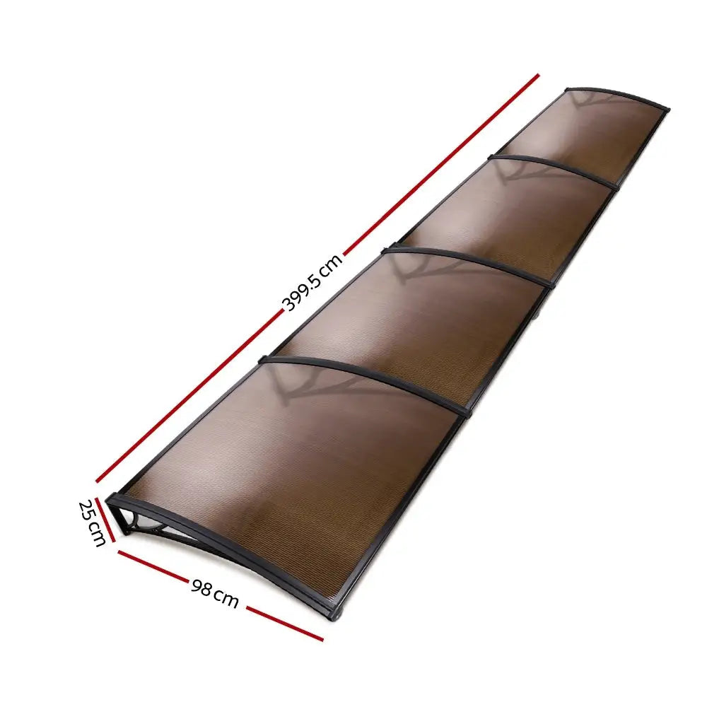 Instahut Window Door Awning Canopy 1mx4m Brown Sheet Black Plastic Frame - Home & Garden > Shading