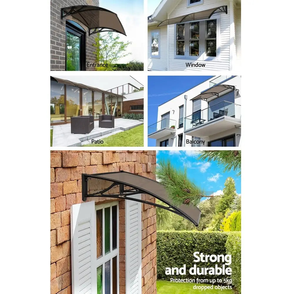 Instahut Window Door Awning Canopy 1mx4m Brown Sheet Black Plastic Frame - Home & Garden > Shading