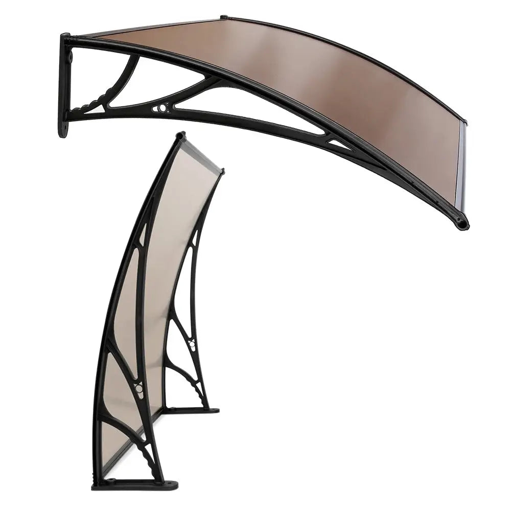Instahut Window Door Awning Canopy 1mx4m Brown Sheet Black Plastic Frame - Home & Garden > Shading