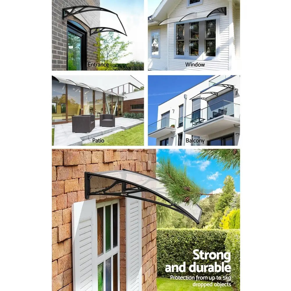 Instahut Window Door Awning Canopy 1mx4m Transparent Sheet Black Plastic Frame - Home & Garden > Shading