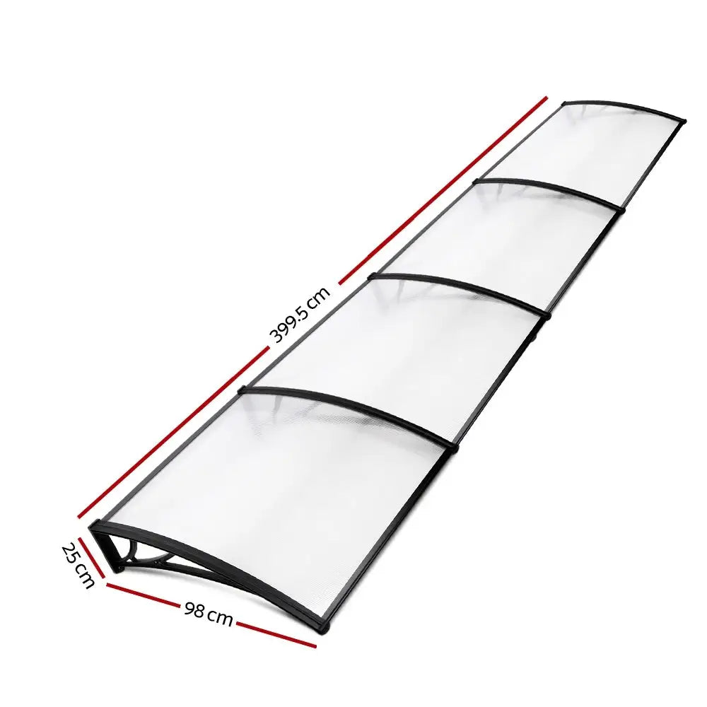 Instahut Window Door Awning Canopy 1mx4m Transparent Sheet Black Plastic Frame - Home & Garden > Shading