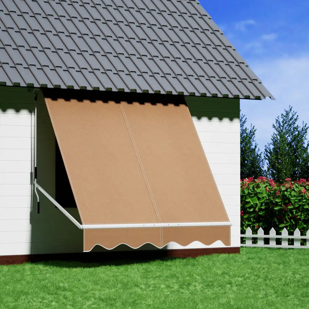 Instahut Window Fixed Pivot Arm Awning Outdoor Retractable Canopy 2.1X2.1M Beige - Home & Garden > Shading